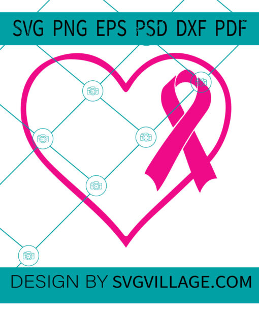 Cancer Ribbon Awareness With A heart SVG