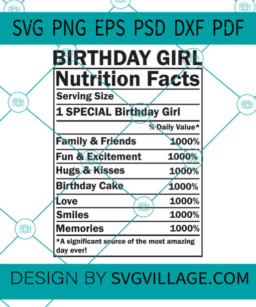Birthday Girl Nutrition Facts svg