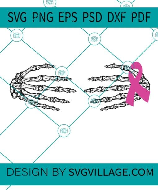 Skeleton Hands Holding Cancer Ribbon svg