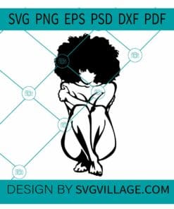 Afro woman Sitting Down SVG, Afro Woman Silhouette SVG, Black Woman SVG