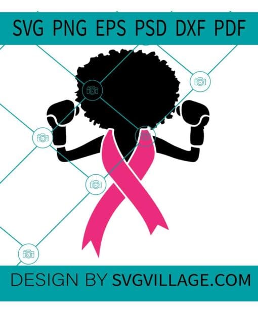 Afro woman boxer Cancer ribbon SVG, Fight Cancer SVG, Cancer Survivor SVG